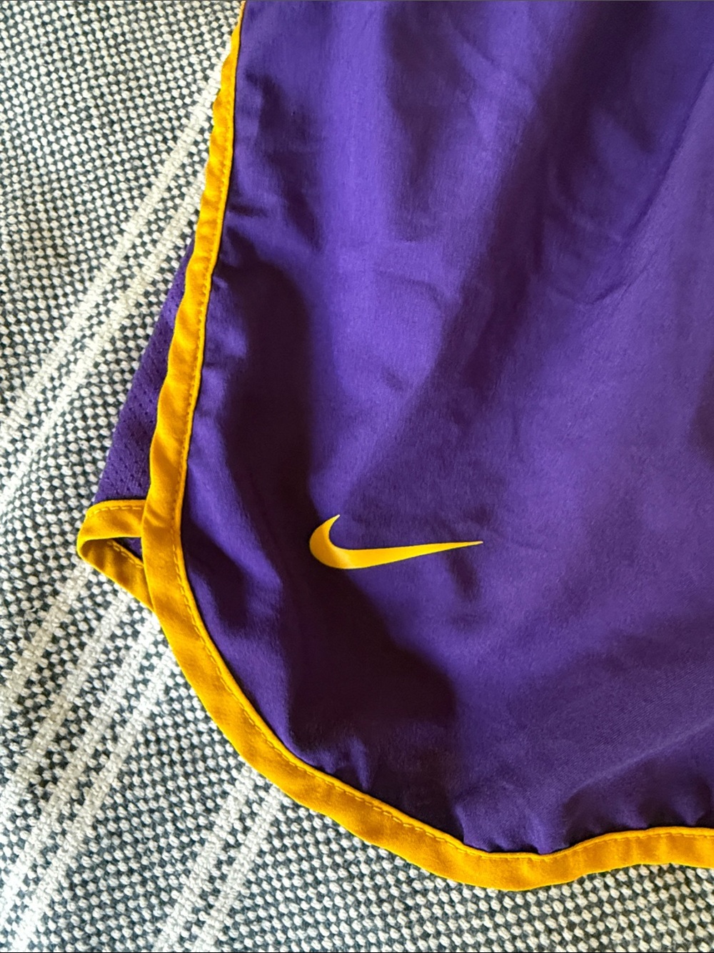 Nike LSU Louisiana state university tigers Purple Athletic Shorts with Gold Trim - Picture 2 of 4